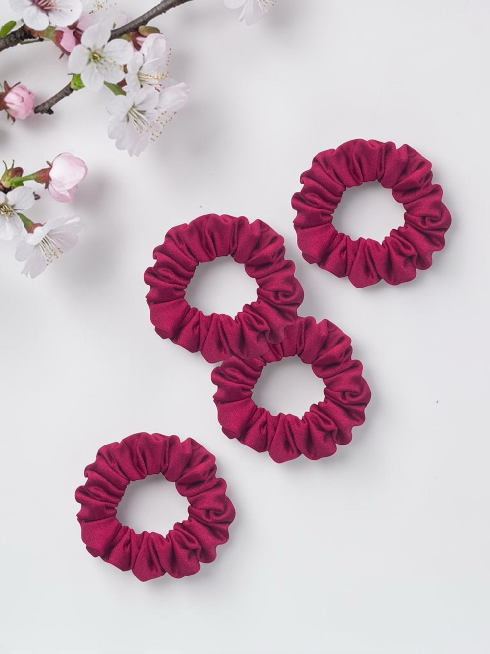 Red Shiny Scrunchie Set of 4 - Handmade Hair Accessories